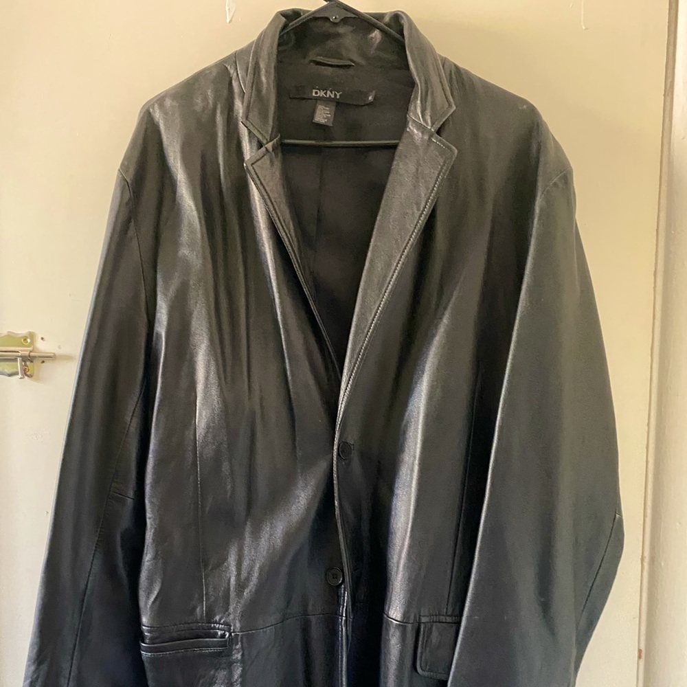 DKNY black leather suit jacket size XL